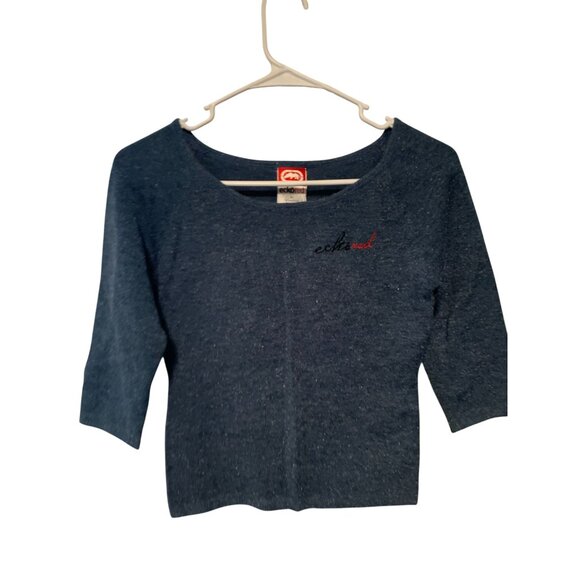 Ecko Red Sweaters - Ecko Red Womens Size Large 3/4 Pullover Sweater Blue Sparkle Round Neck